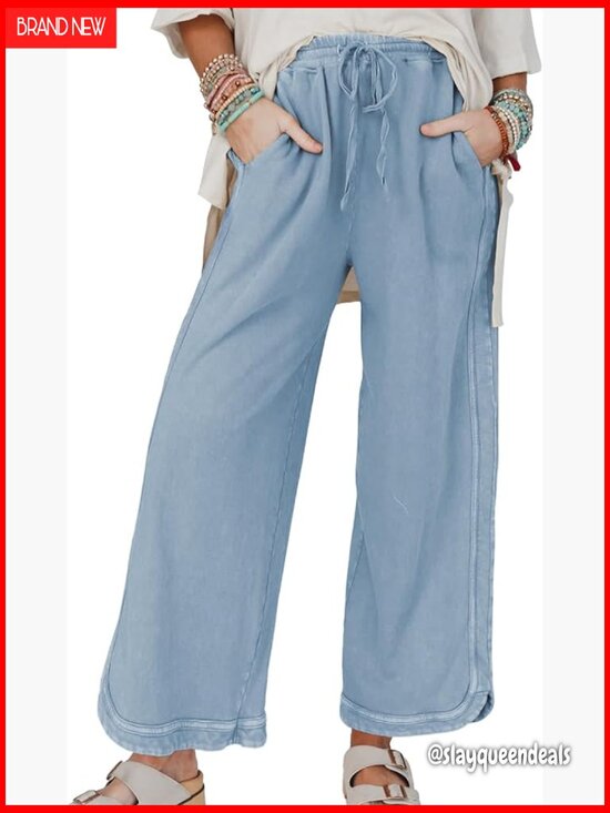 Pants - Wide Leg Sweatpants High Waist Baggy Acid Wash Pockets